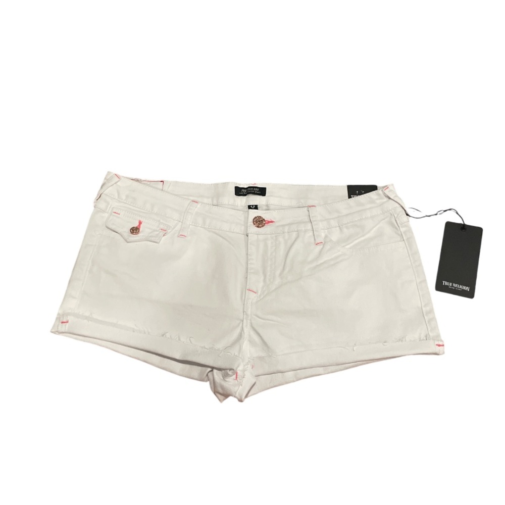 True Religion - “Joey Cut-Off” - White Low-Rise Jean Shorts